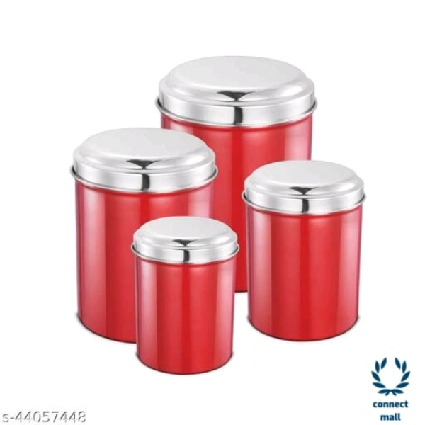 Designer Jars & Containers - L X H X W: 13.5 X 16.5 X  13.5cm, Red Gloss With Mirror Polish, Stainless Steel, 4 Piece of 1 Pack